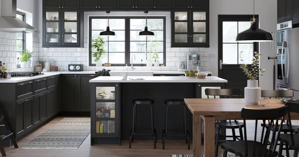 LERHYTTAN black kitchen with a distinct traditional character, with a solid wood frame