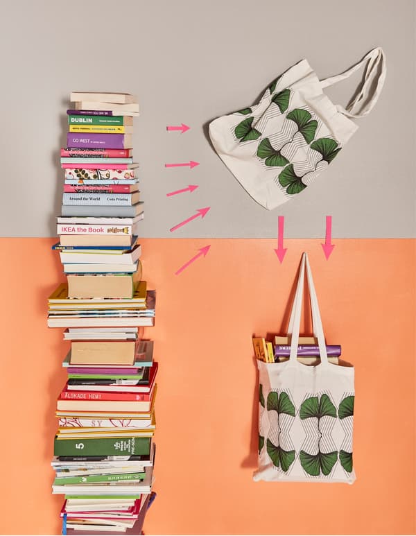 Livres rangés dans un sac en tissu