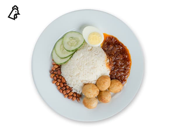 Nasi Lemak with 
Chicken Ball