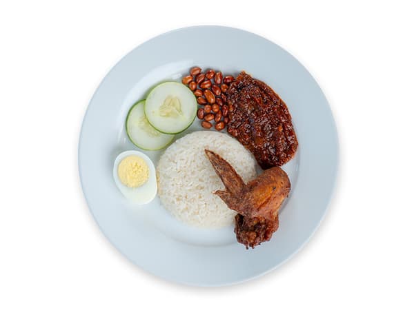 Nasi Lemak with signature fried chicken wing