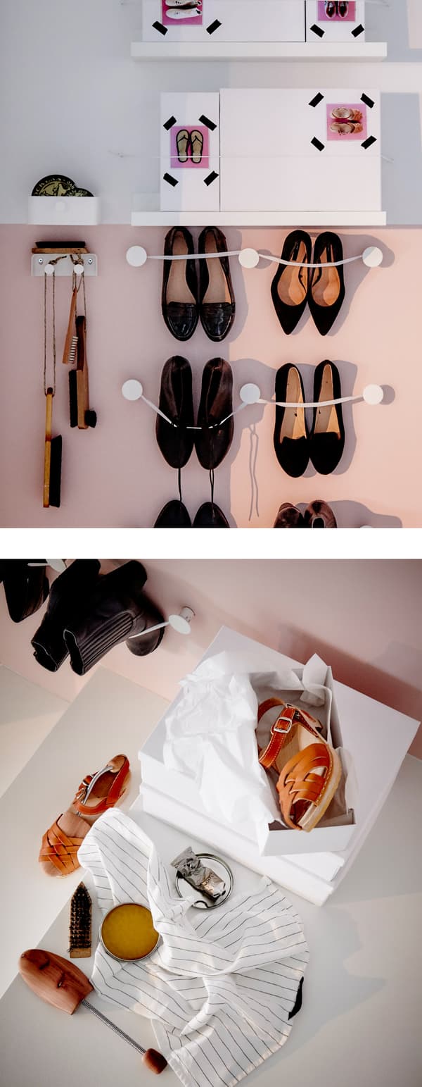 NETTOYEZ VOS SANDALES ET CHAUSSURES D’ÉTÉ et rangez-les par paire, elles seront fin prêtes pour la prochaine saison. Vos range-chaussures débordent? Tendez des élastiques au mur, ils recevront vos chaussures sans broncher.