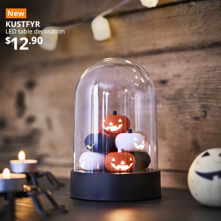 New. KUSTFYR LED table decoration, pumpkin/battery-operated multicolour. Price: $12.90