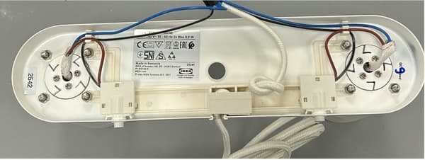 NYMÅNE wall lamp double: Date stamp and supplier number can be found on stickers on the backside of the lamp.  