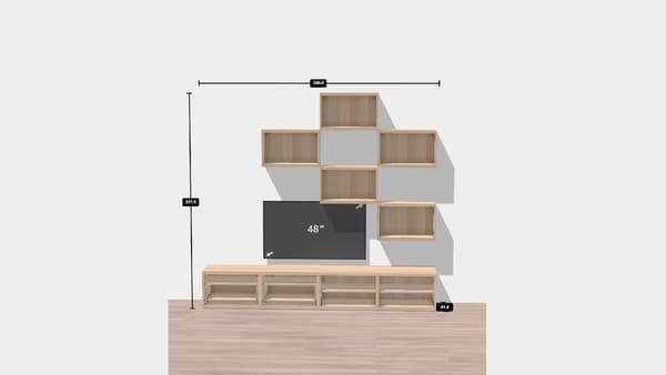 Obrázek návrhu úložné sestavy s TV stolkem BESTÅ.