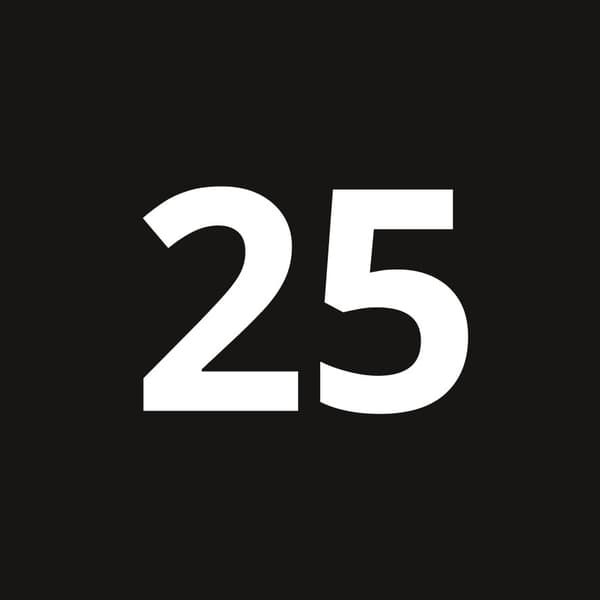 On a black background number 25 in white