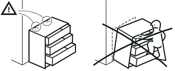 Pictogram of a falling chest of drawer.