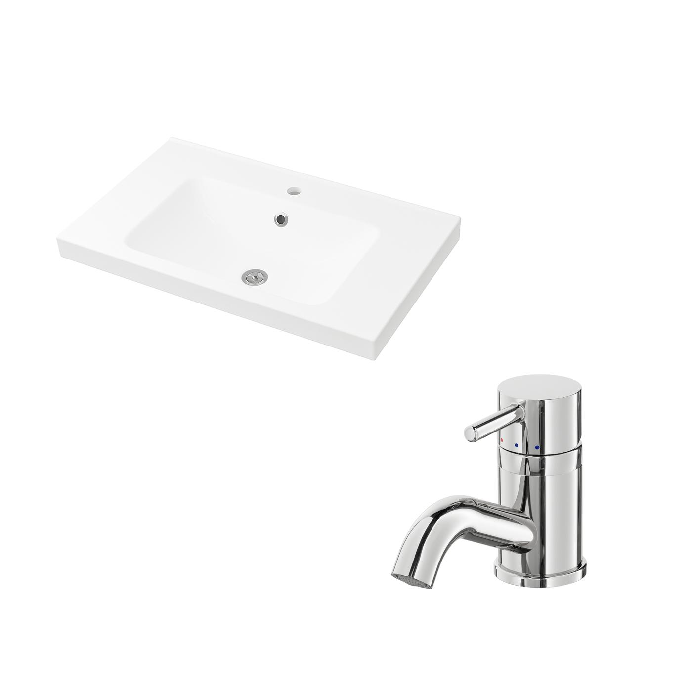 PILKÅN Wash sink mixer tap with chrome-plated strainer and ODENSVIK single wash sink.