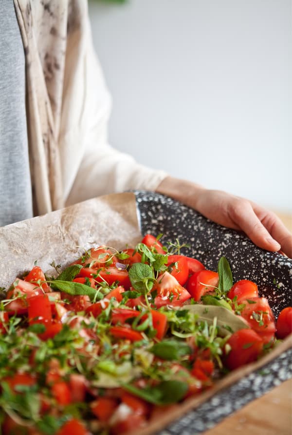 Place ingredients in a tray for roasting.