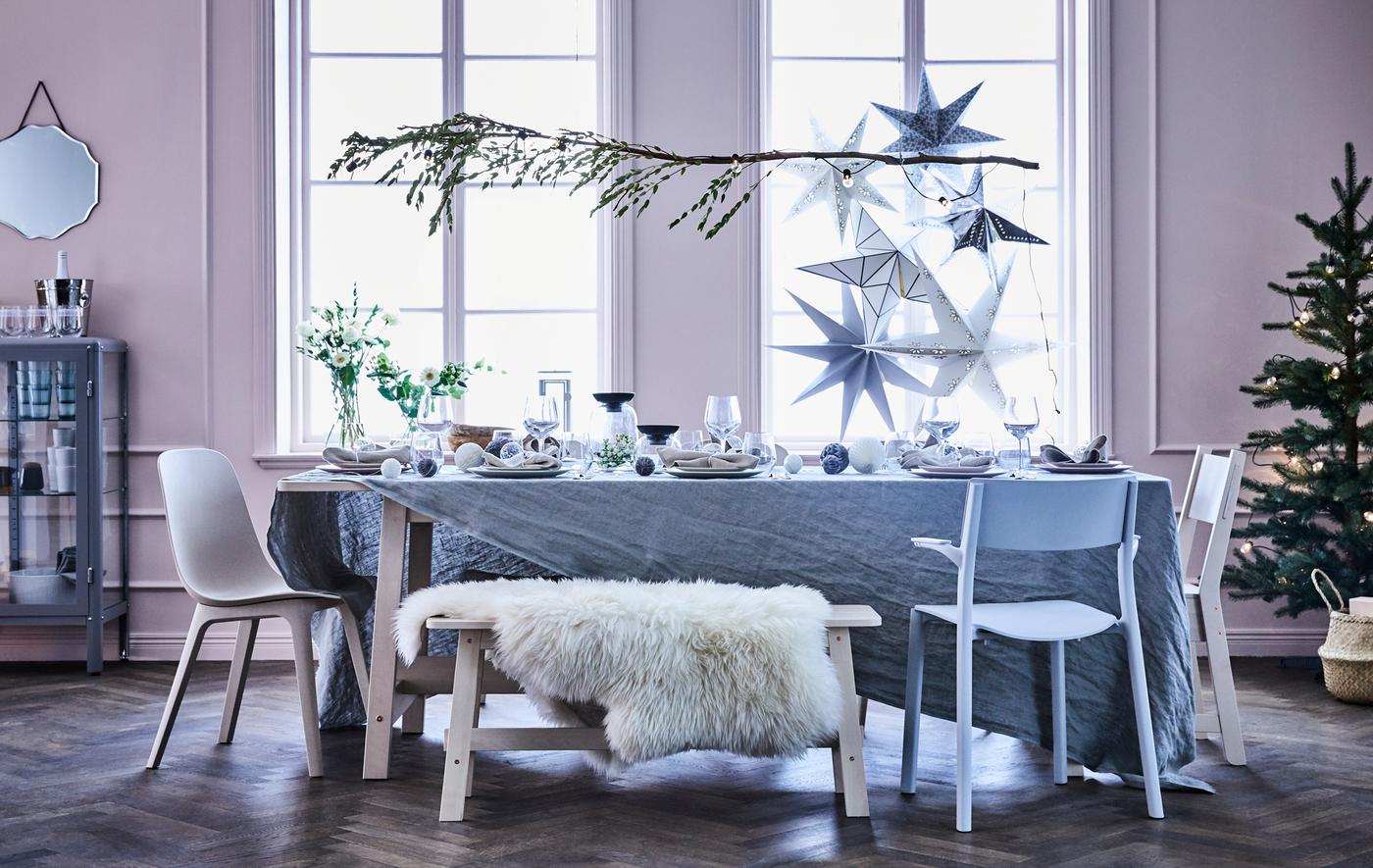 Plan a holiday potluck in your living room! IKEA offers modern dining room furniture, tables and seating options. Why not try NORRÅKER bench in white birch? If you have kids there’s less risk they’ll hit their head as the bench has rounded corners.