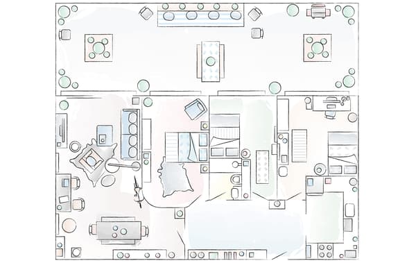 Plan de l'appartement de Katie et Elkie.