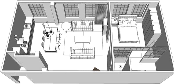 Plan de l’appartement en 3D.