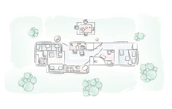 Plan du mobil-home de Toni et Karlton.
