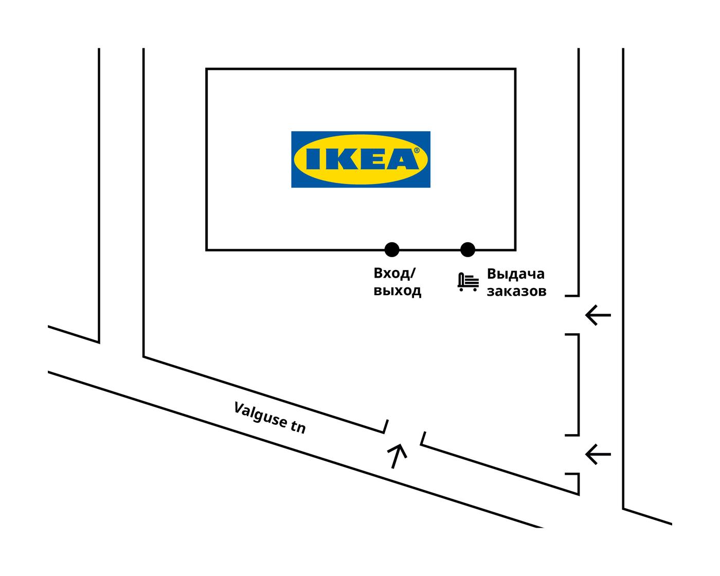 План магазина и парковки IKEA Тарту, а так же близь лежащих улиц.