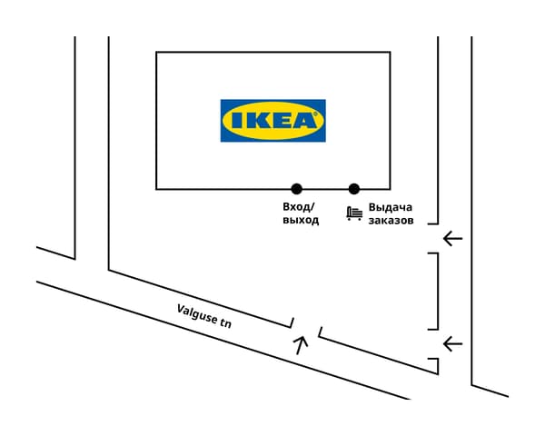 План магазина и парковки IKEA Тарту, а так же близь лежащих улиц.