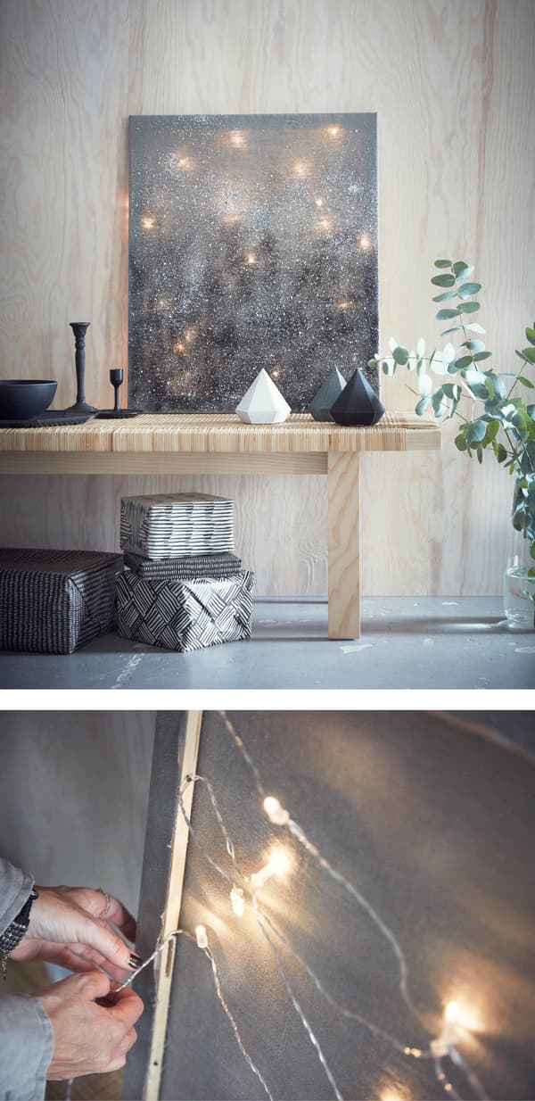 Pour accrocher ta guirlande lumineuse au mur, utilise des clous ou de l’adhésif puissant.