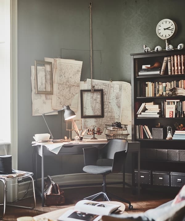 Put things you use often such as books in open storage. Try IKEA HEMNES black-brown bookcase in clear lacquered solid pine.
