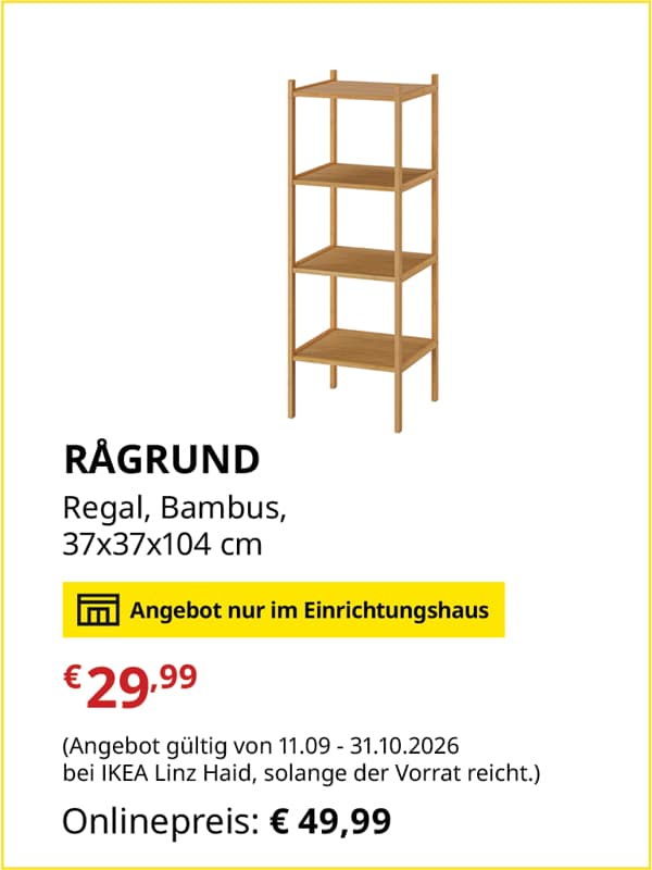 RÅGRUND Regal, Bambus, 
37x37x104 cm