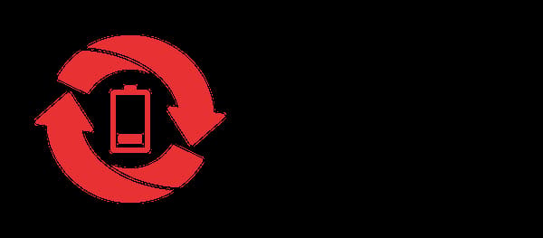 Red circularity symbol for battery disposal