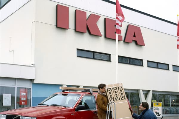Red IKEA store building located in Älmhult, Sweden