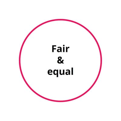 Red-outlined circle with the text “Fair & equal”.