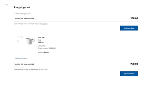 Screenshot of shopping cart.