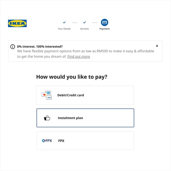 Screenshot of the IPP in payment page