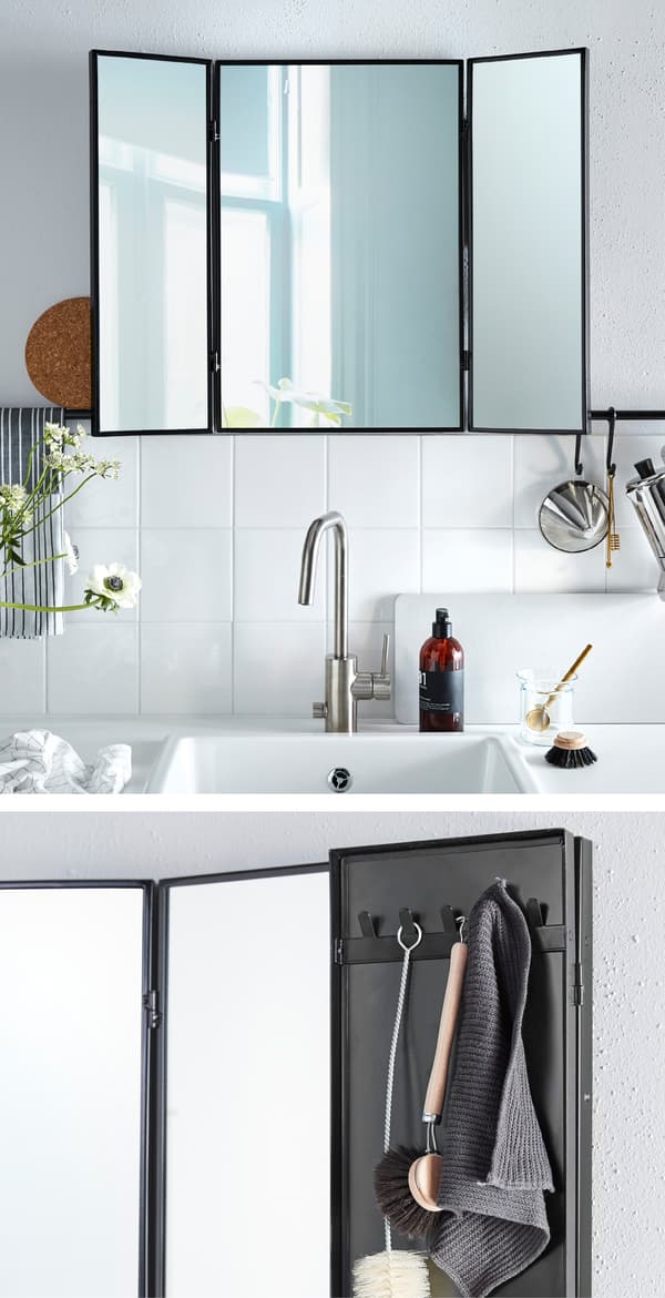 See what’s happening behind you while you wash-up! Put up a mirror over the sink. Try IKEA KARMSUND table mirror!