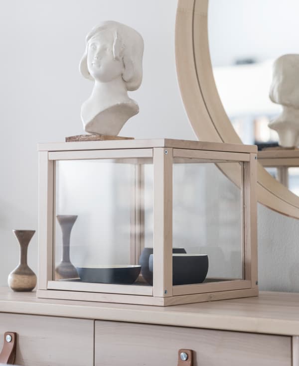 Show off your favourite accessories in a display case like IKEA SAMMANHANG. Its clean lines really compliment round and organic shapes.