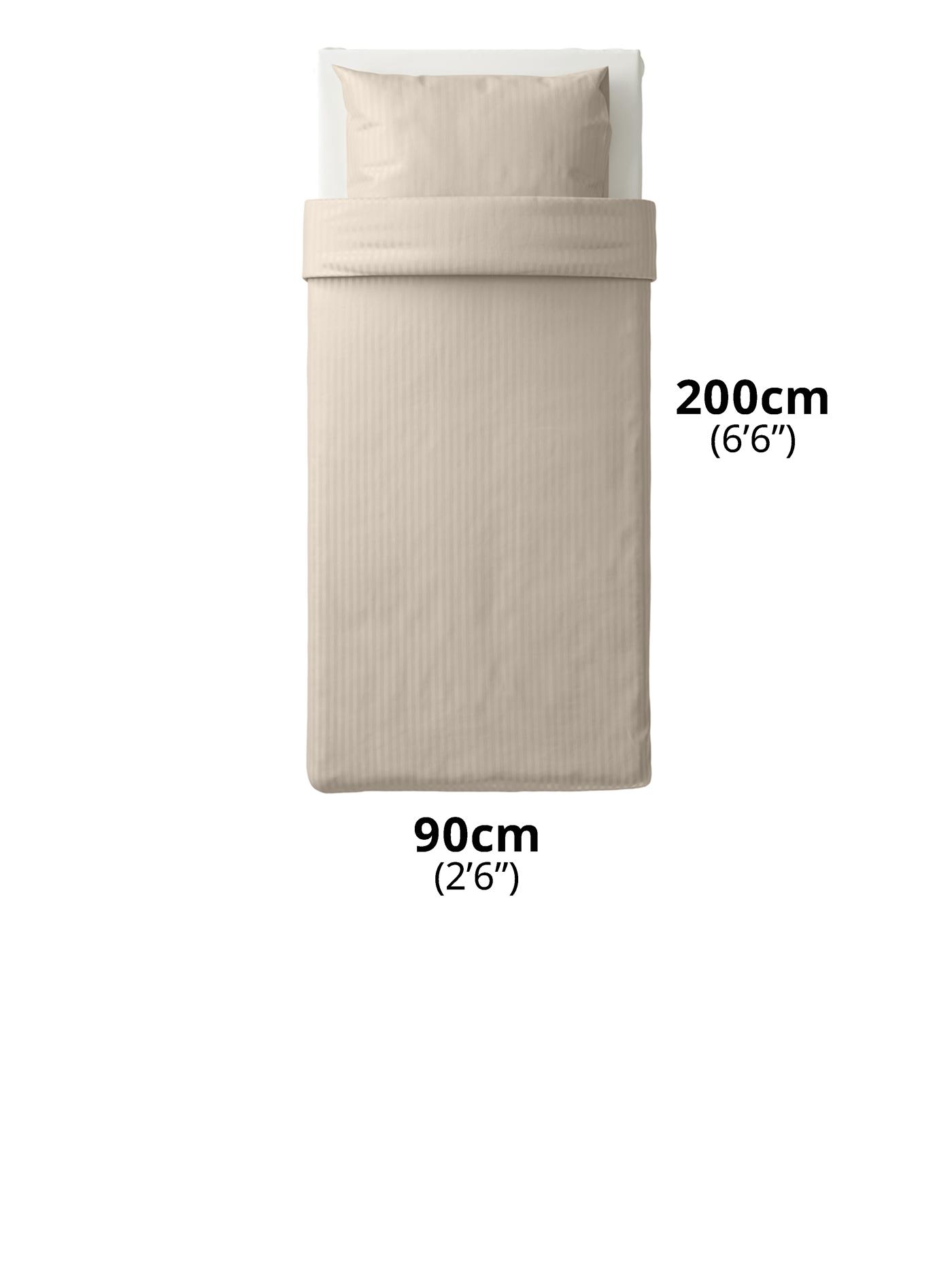 Single size mattress with NATTJASMIN duvet cover and pillow case. Text sizes say "200cm (6'6") and 90cm (2'6").
