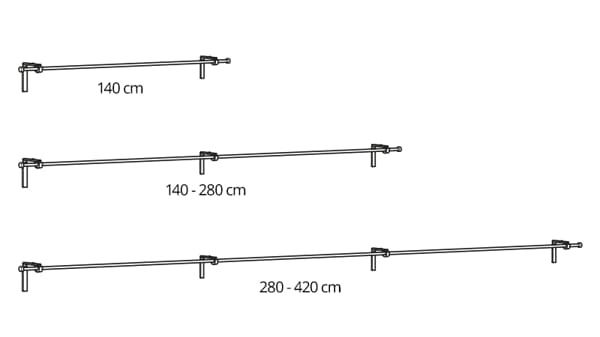 Size of different curtain brackets, 140cm, 140-280cm, 280-420cm