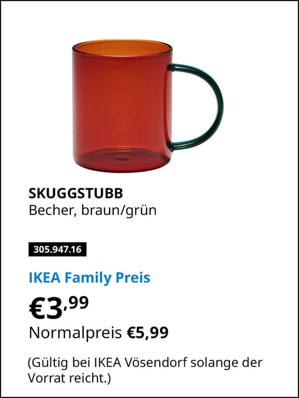 SKUGGSTUBB Becher, versch. Farben braun/grün, 41 cl Artikelnummer 305.814.17 statt € 5,99 zum IKEA Family Preis von € 3,99 