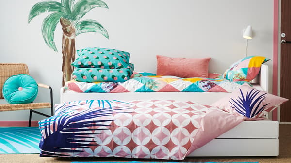 SLÄKT white bed frame with underbed and storage, 90x200 cm.