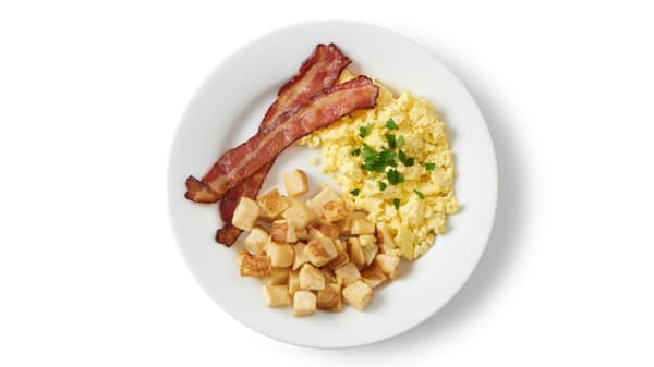 Small Breakfast Plate. Eggs, Potatoes and Bacon