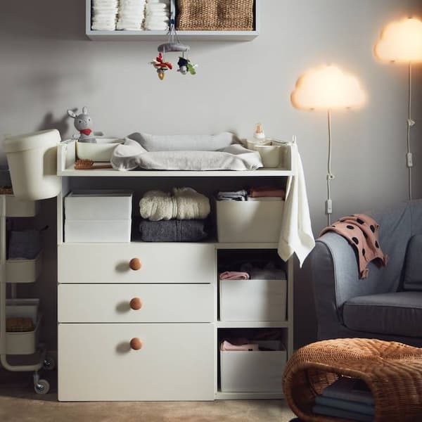 SMÅSTAD baby changing table with wall lamps in master bedroom