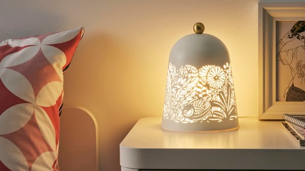 SOLSKUR LED table lamp white/brass-colour