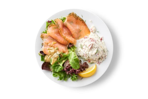 Stockholm salad, Served on Mixed Greens with Marinated Salmon