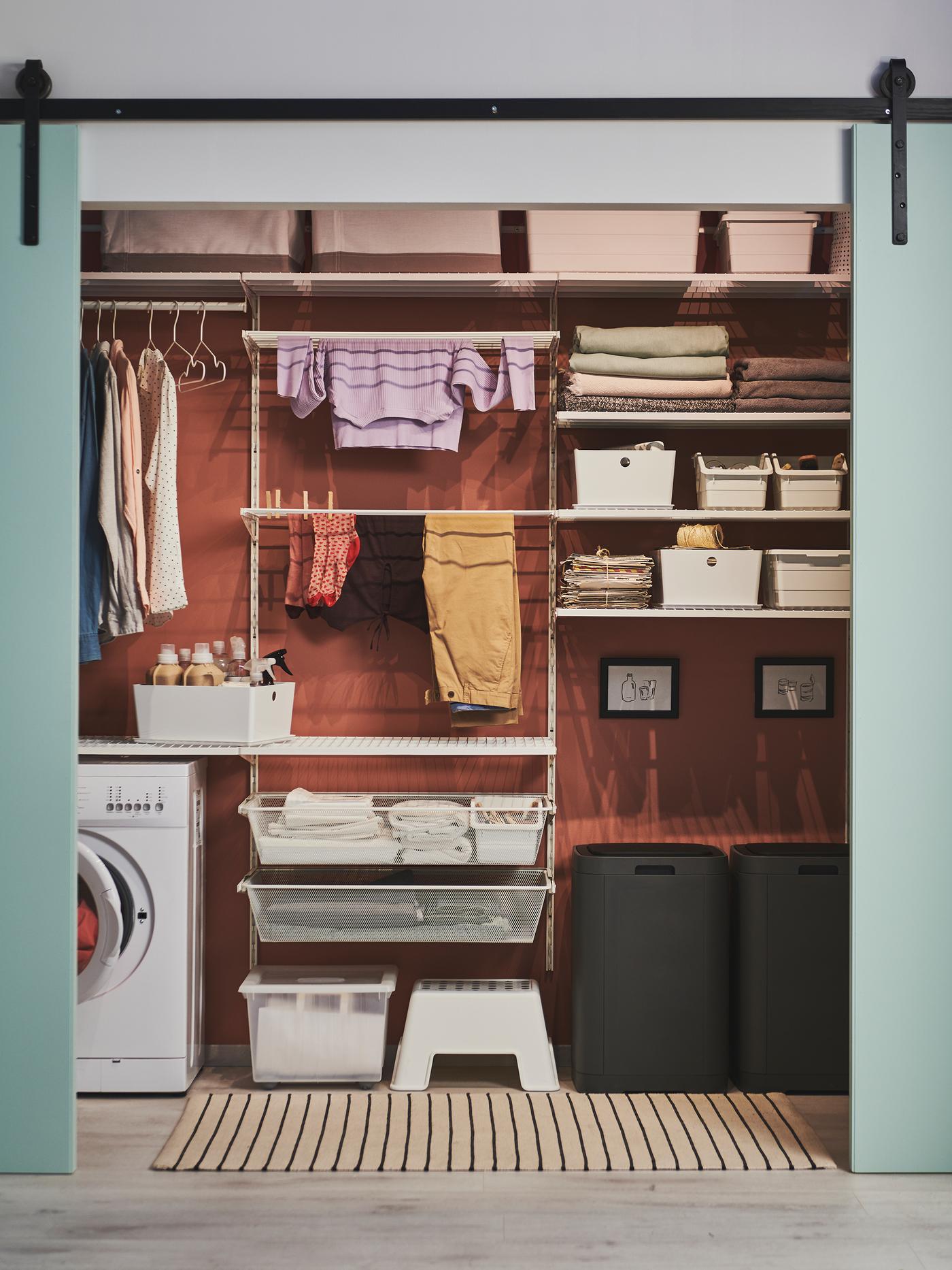 Storage solution with washing machine