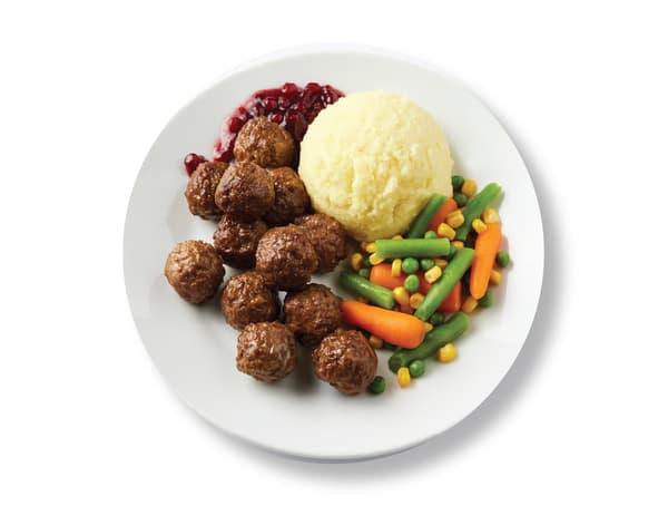Swedish meatballs large portion
with mashed potatoes and mix beans