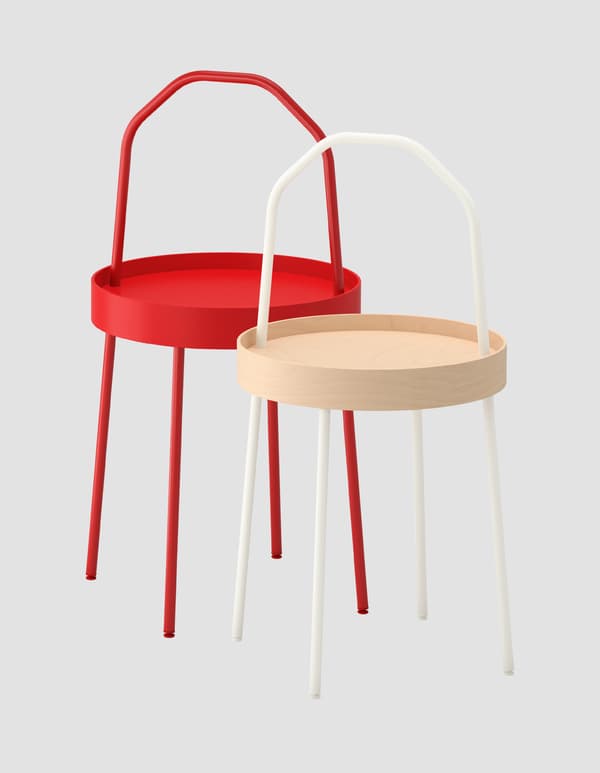 The BURVIK side table in red and birch.