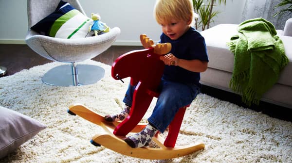 The rocking-moose IKEA EKORRE is made from rubberwood from responsibly managed forests in Asia.