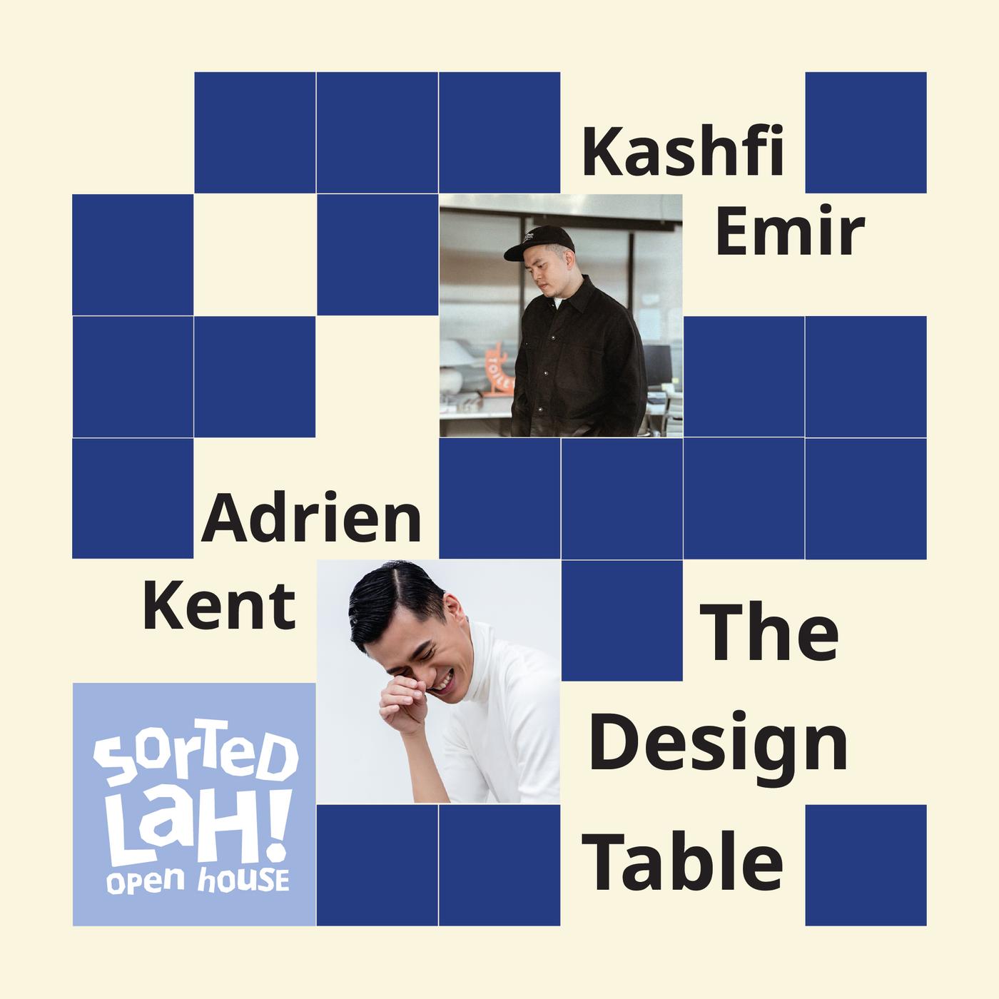 The visual features a blue grid design with photographs of people and the text “The Design Table”, alongside the “Sorted Lah! Open House” logo.