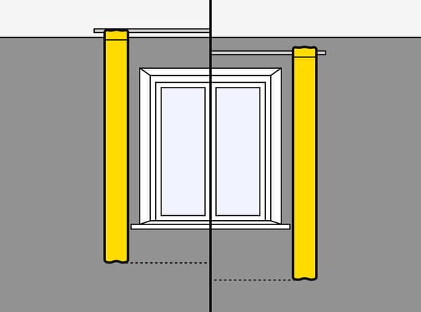 Think about where you will attach the curtain rod or rail, and decide on ceiling-mounted or wall-mounted