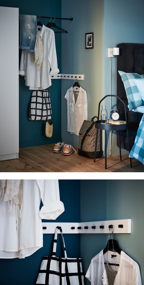 Transformez cet espace difficile entre le placard et le coin en vestiaire personnel. Pour accrocher des vêtements, se mettre sur son trente-et-un et plus encore.