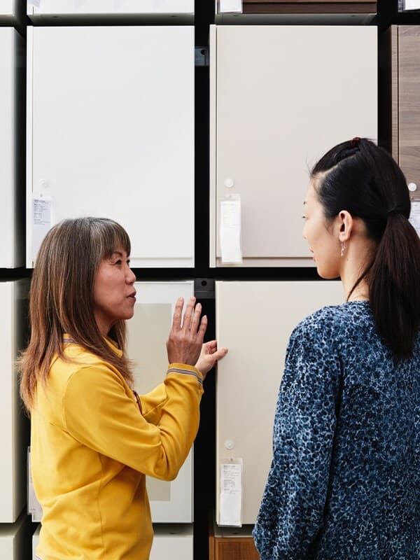 Two woman planning a kitchen