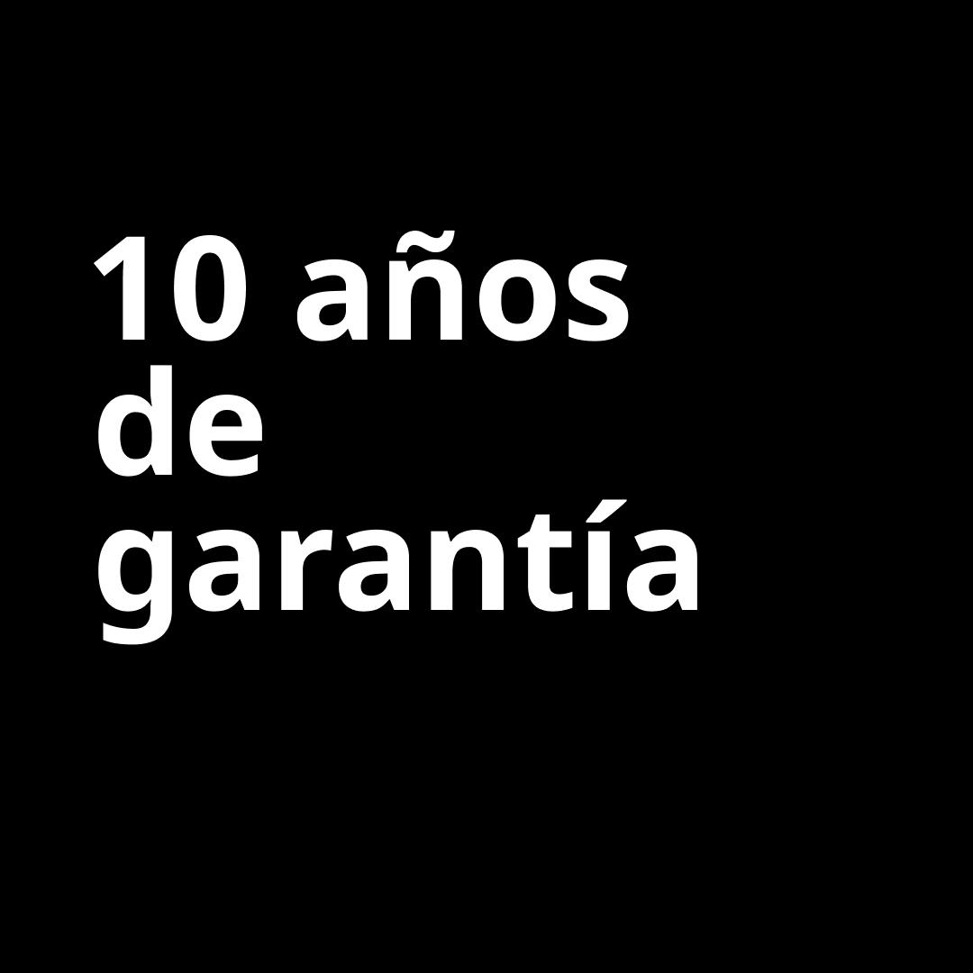 Una imagen negra con el texto "10 años de garantía" en blanco.