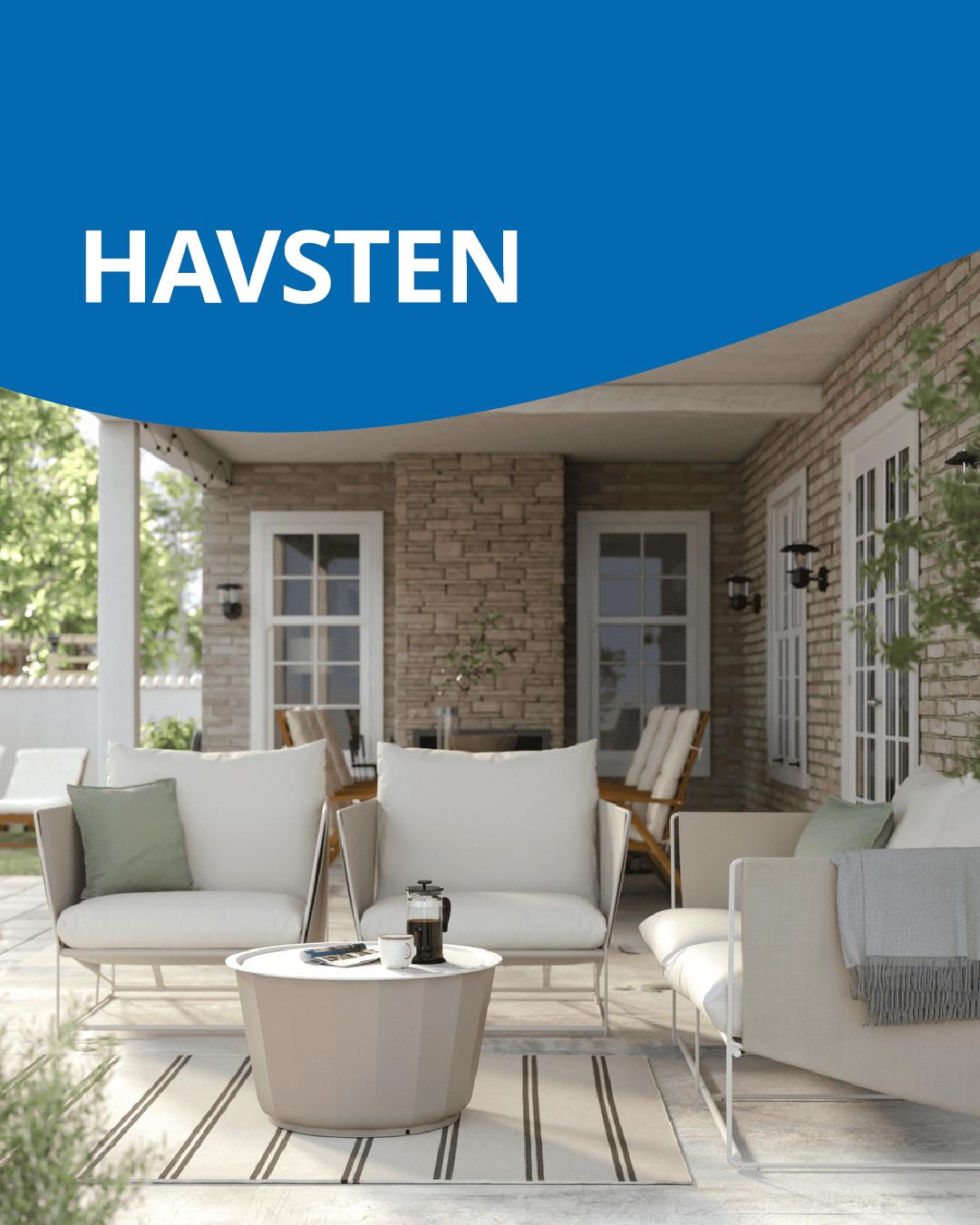 Una terraza con un living de terraza con sofás HAVSTEN .