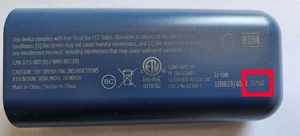 VARMFRONT charger with instructions on where to find the date stamp