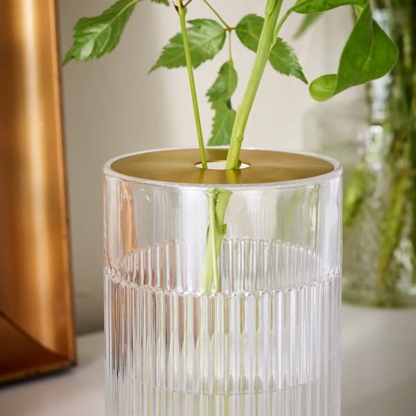Vase with metal insert, clear glass/gold