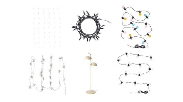 Verschiedene IKEA Lichterketten, Lampen und Dekobeleuchtung – ideal für stimmungsvolle Innen- und Außengestaltung.