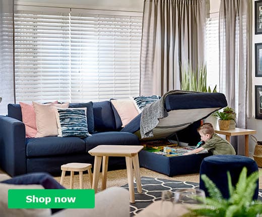 VIMLE 3-seat sofa, with chaise longue, Orrsta black-blue